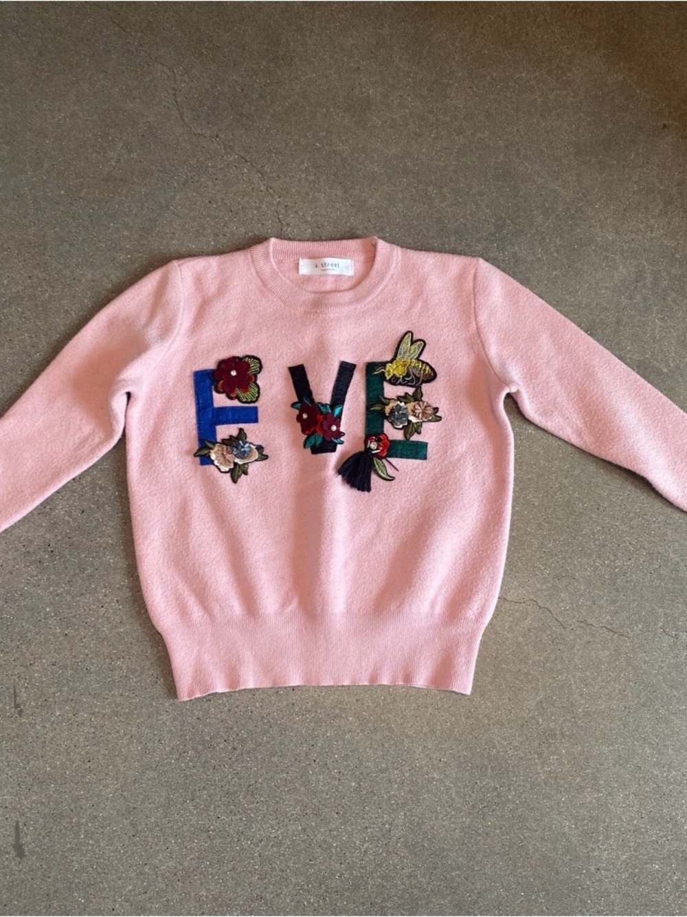 Embroidered 'eve' Crewneck Sweater in Soft Pink